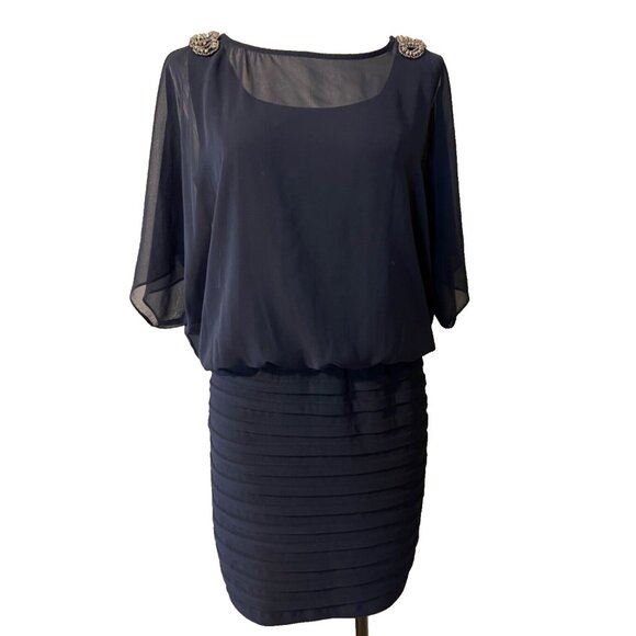 R & M Richards Dress 14 Sheer Top Stretch Cruise Wedding Party Cocktails - Picture 7 of 12